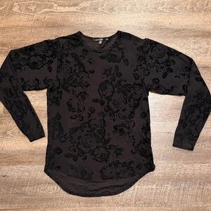 Rustic Dime Flocked Floral Long Sleeve Top